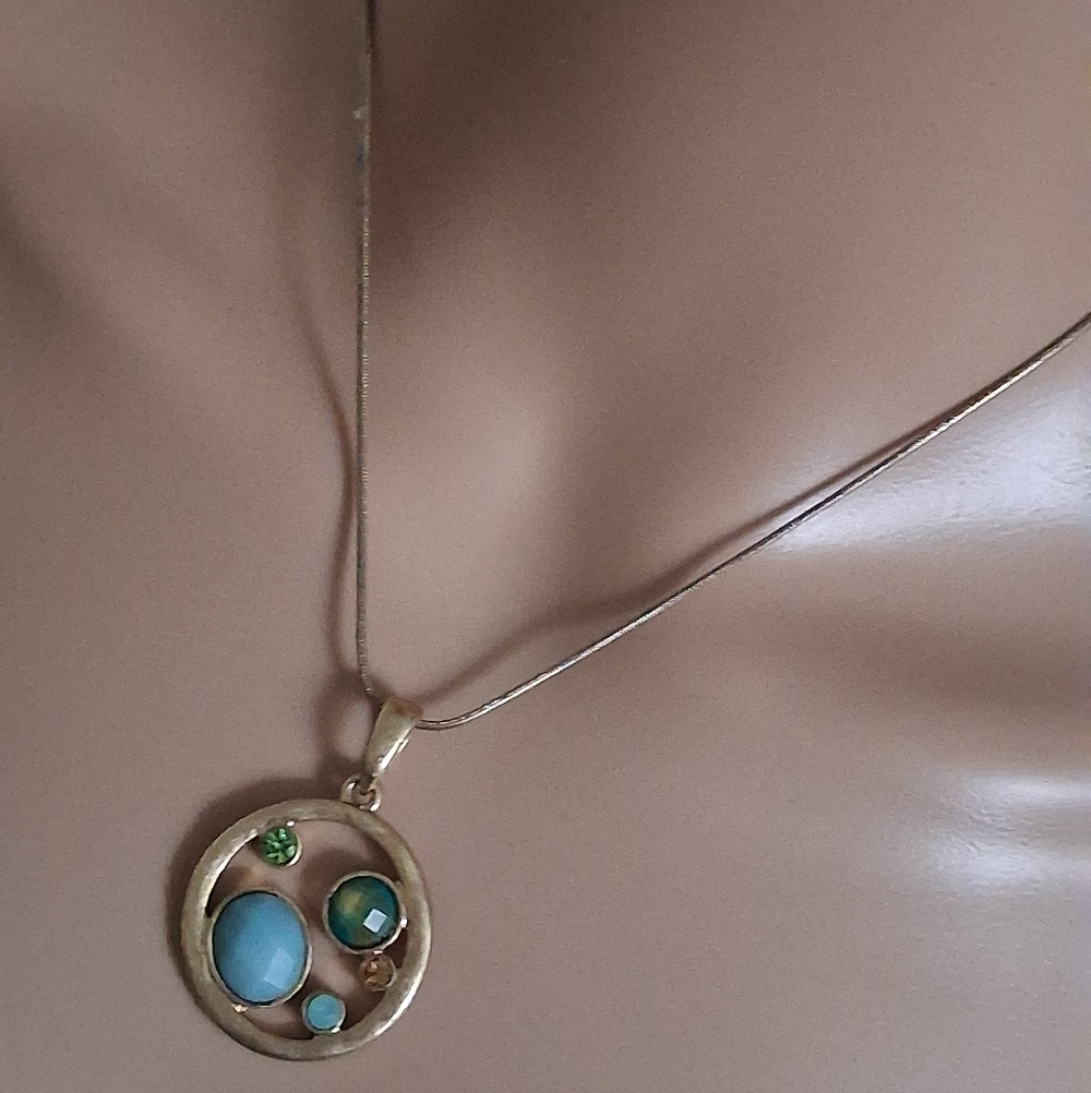 Lia Sophia Elegant Goldtone Pendant Necklace with Blue and Green Accents